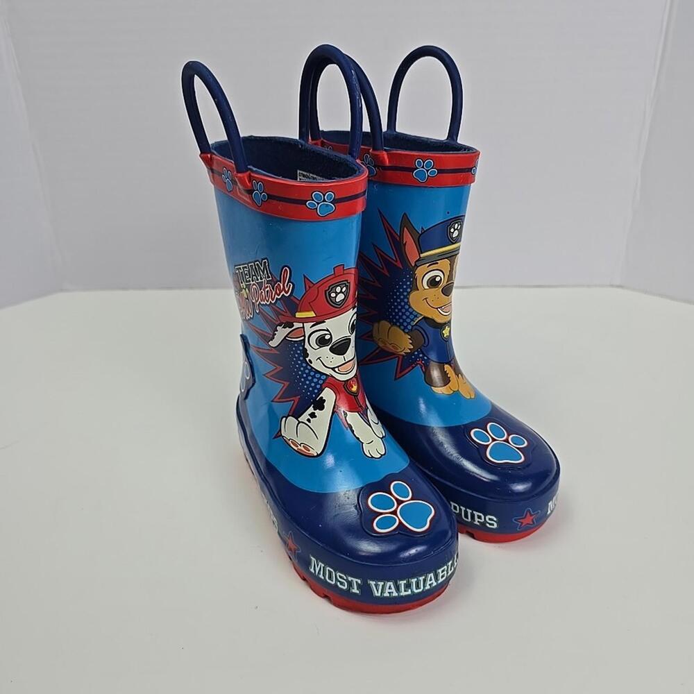 Paw Patrol Toddler Boys Rain Boots,blue,red,size 5-6, Good Used condition